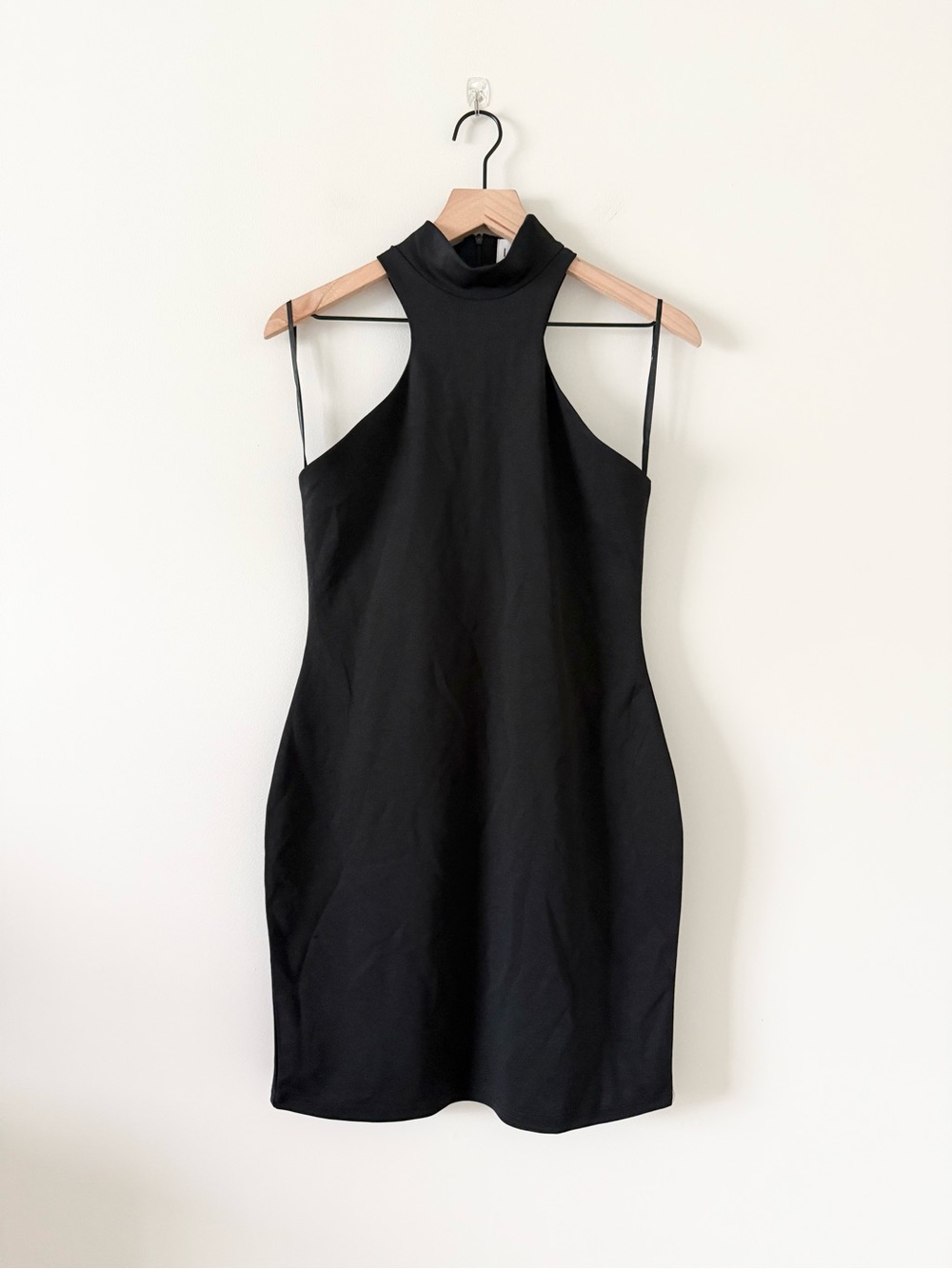 LATE Mock Neck Black Mini Dress with Cutout Shoulders Racer Back Size L